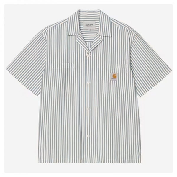 Camisa Carhartt Wip S/S Leavel Shirt Stripe Blue River/Wax I036203